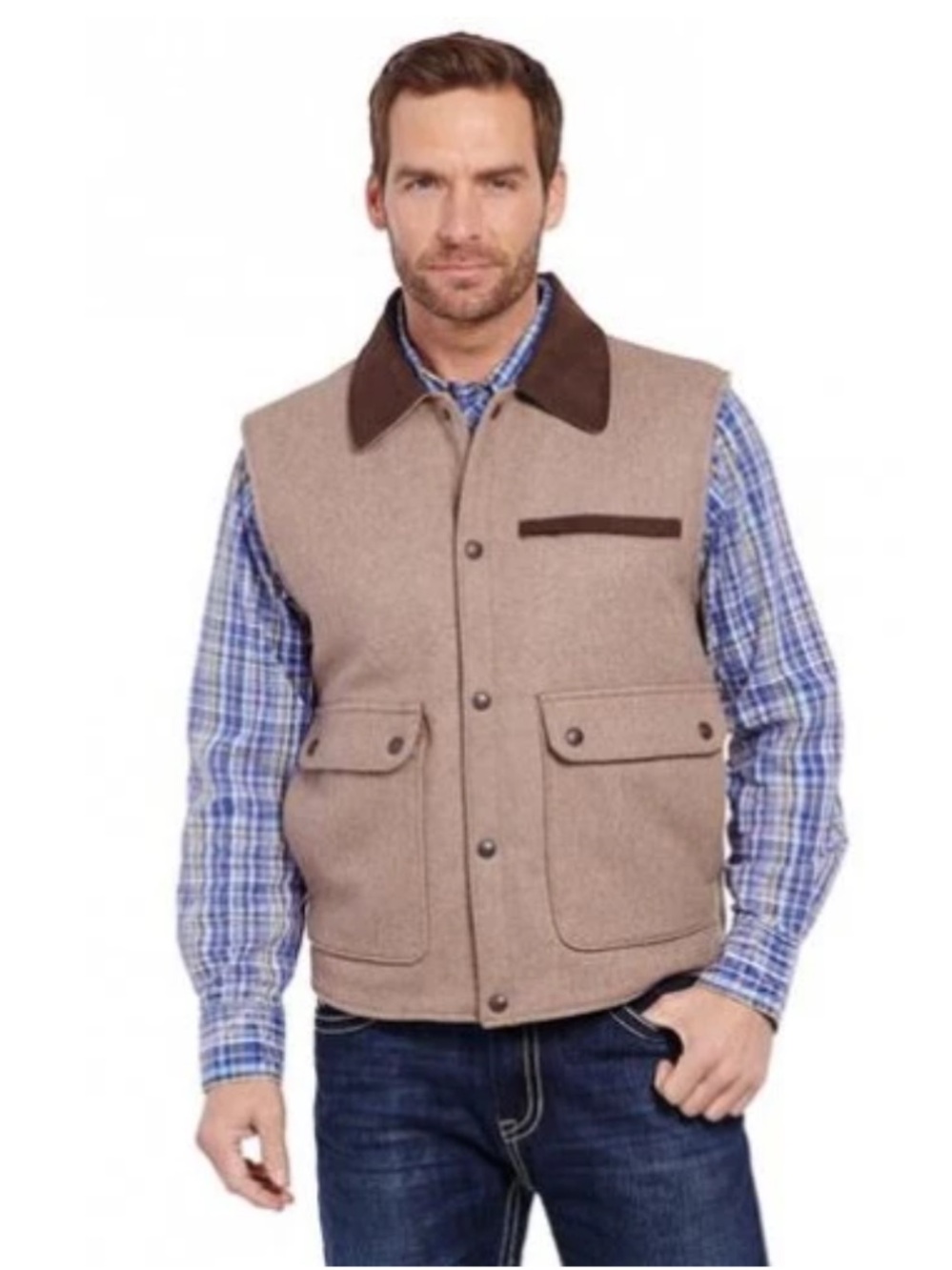 Cripple Creek Mens Wool Blend Melton Vest Microsuede Trim Western Wear